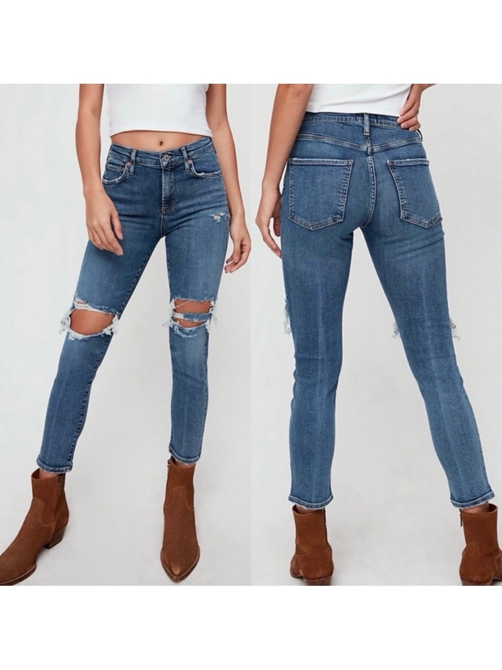 AGOLDE Sophie High Rise Skinny Crop Jeans: Spite Wash Distressed